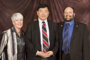 Professor Tong with Cathie Atkins, SDSU Associate Dean of Sciences, and Mike Goldman, chair of the CSUPERB program.